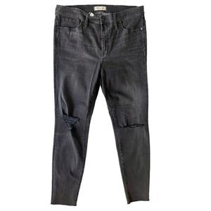 NWT Madewell Black Wash High Rise skinny Raw Hem Ripped Knees Jeans sz 33